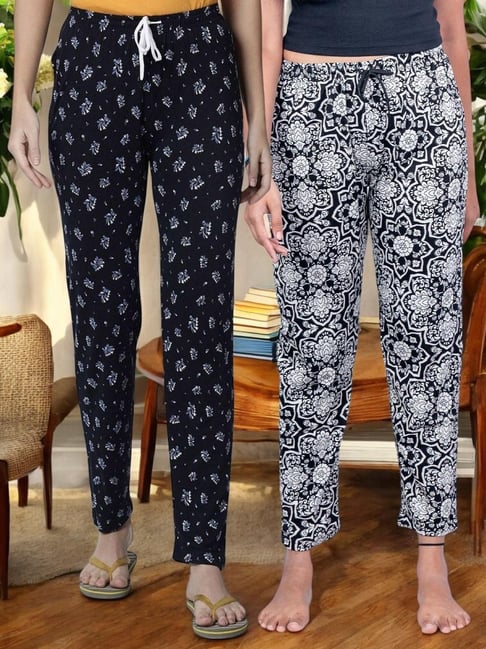 Kryptic Black & Dark Navy Cotton Relaxed Fit Printed Lounge Pants - Pack of 2-picture-44