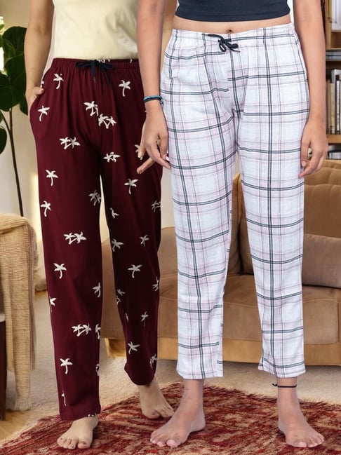 Kryptic Pink & Maroon Cotton Relaxed Fit Printed Lounge Pants - Pack of 2-picture-29