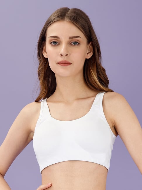 Soie White Cotton Solid Sports Bra