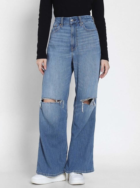 American Eagle Blue Flare Fit Distressed Jeans-picture-14