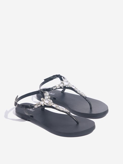 LUNA BLU by Westside Black Embellished Thong-Strap Sandals