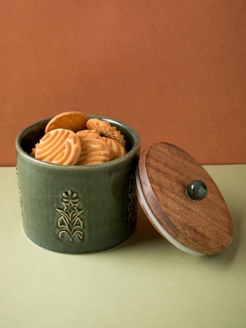 Fabindia Green Ahilya Ceramic Jar-picture-29