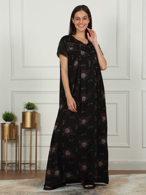 Sweet Dreams Black Cotton Floral Night Dress-picture-38