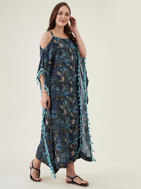 The Kaftan Company Black Regular Fit Printed Kaftan Dress