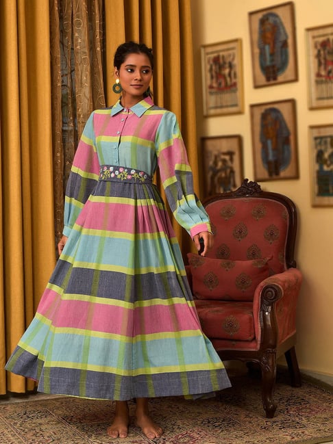 Buy Nuhh Multicolor Cotton Relaxed Fit Checks Dress With Belt for Womens  Online @ Tata CLiQ Luxury