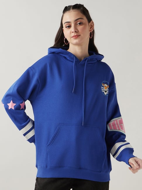 Bewakoof Blue Lolite Sports League Graphic Printed Oversized Hoodie