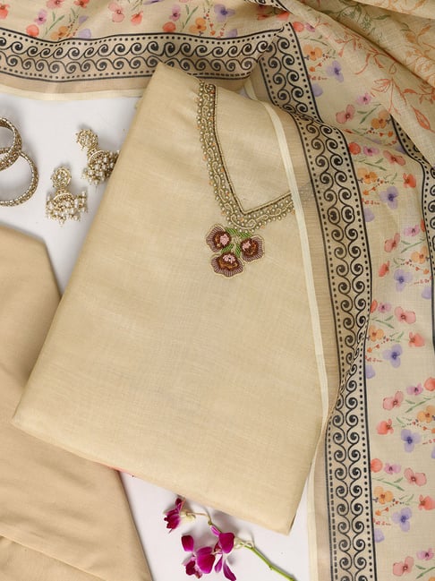 beige dress material Beige Pure Pashmina Unstitched Winter Suit Dress Material for Women Stilento