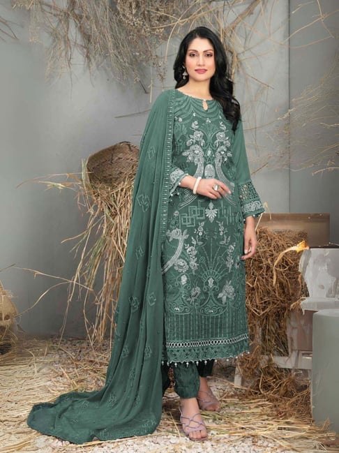 embroidered dress material Sky Blue Embroidered Dress Material - Cotton, Sizes S, M, L, XL | Modern Plain Pattern, Washable, Elegant for All Seasons at 499.00 INR in Surat
