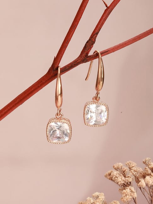Aatmana Rose Gold Statement Cubic Zirconia Square Drop Earring