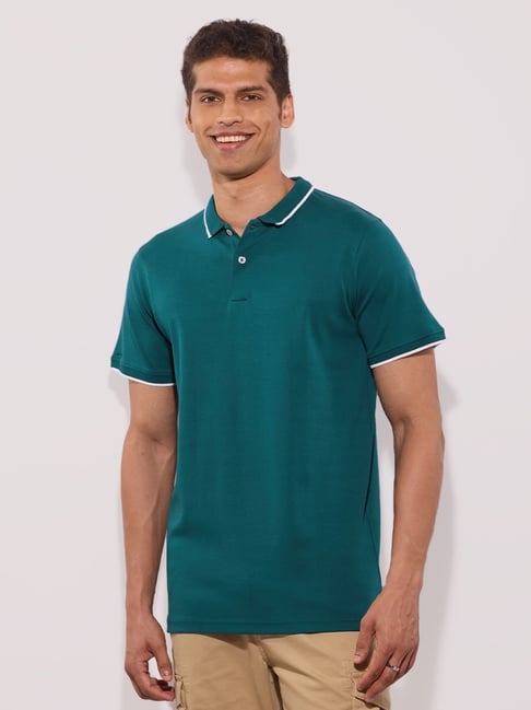 Hoversoul Teal Cotton Regular Fit Polo T-Shirt