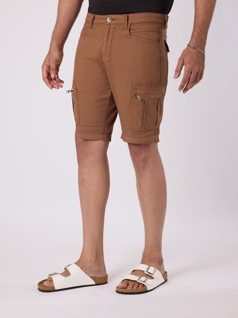 Hoversoul Brown Cotton Regular Fit Cargo Shorts