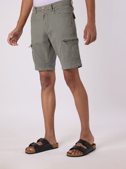 Hoversoul Sea Green Cotton Regular Fit Cargo Shorts
