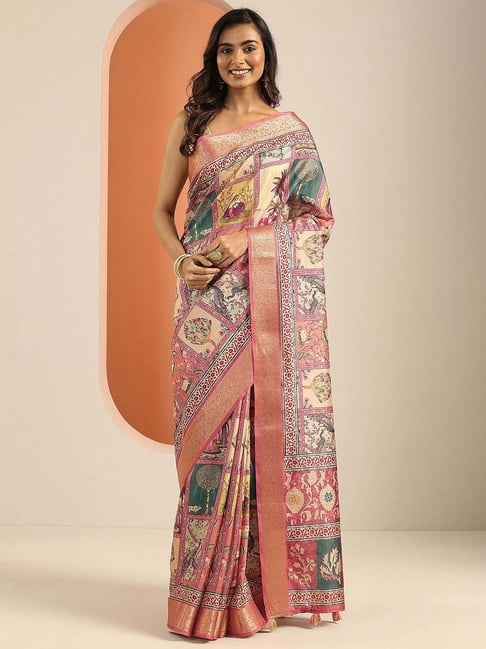 Libas Peach Woven Design Saree With Unstitched Blouse-picture-10