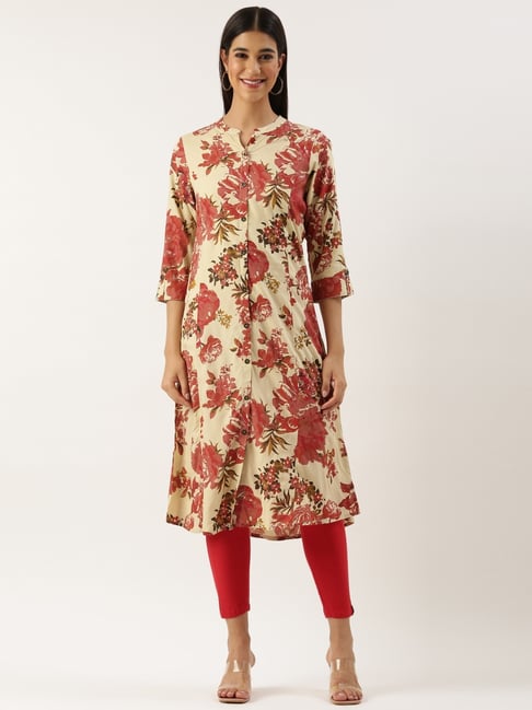 Amukti Beige Rayon Floral Kurti-picture-10
