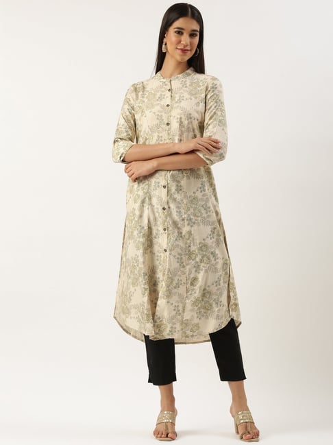 Amukti Beige Rayon Floral Kurti-picture-13
