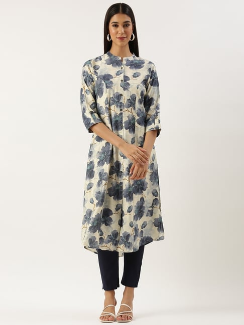 Amukti Beige Rayon Floral Kurti-picture-14