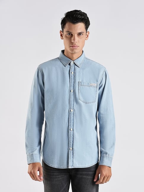 CALVIN KLEIN JEANS Blue Cotton Regular Fit Solid Shirt-picture-36
