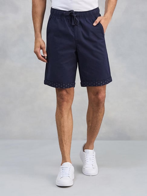 Fabindia Navy Cotton Slim Fit Drawstring Shorts-picture-29