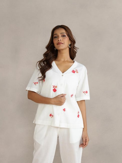 Fabindia White Cotton Linen Hand Embroidered Top-picture-31