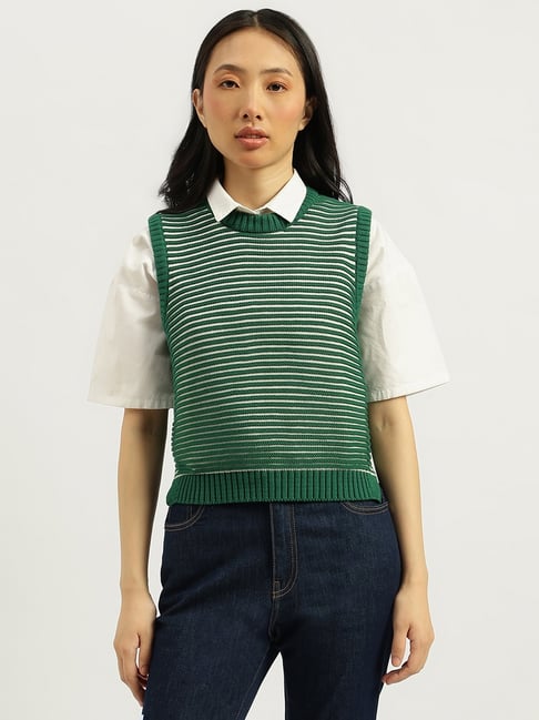 United Colors Of Benetton Green Pure Cotton Striped Sweater-picture-10