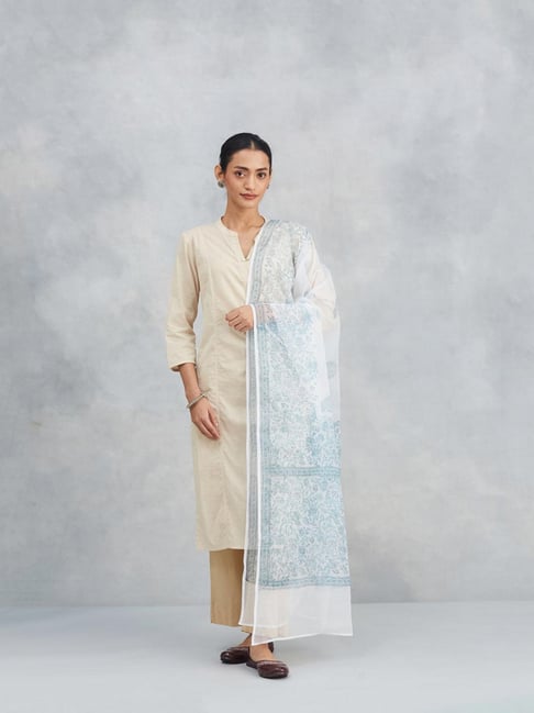 Fabindia White Cotton Silk Hand Block Printed Dupatta-picture-35