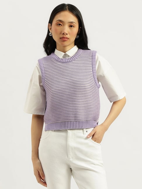 United Colors Of Benetton Purple Pure Cotton Striped Sweater-picture-44