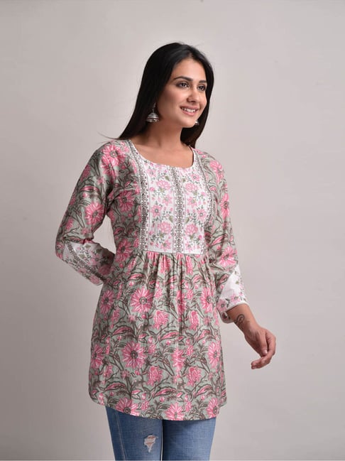 Autumnlane Grey Hiya Clay Floral Comfortable Fit Tunic Top-picture-35