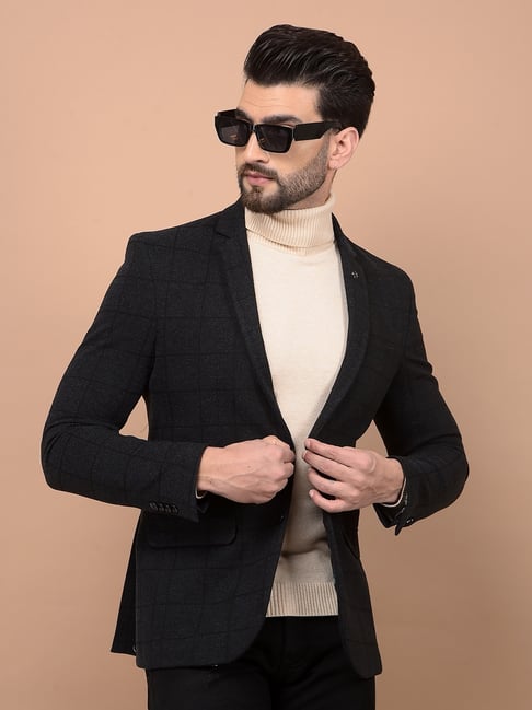 Crimsoune Club Black Regular Fit Checquered Blazer-picture-10
