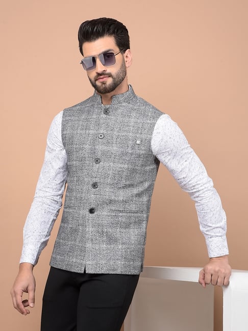 Crimsoune Club Grey Regular Fit Checquered Waist Coat-picture-21