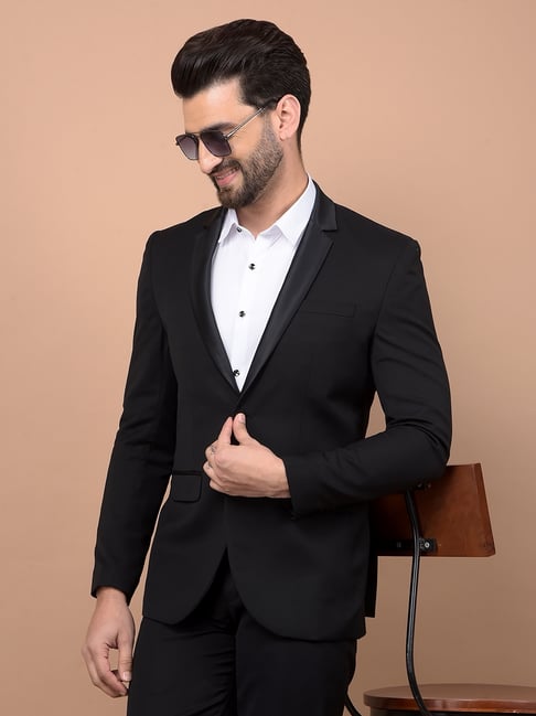 Crimsoune Club Black Regular Fit Plain Formal Suit