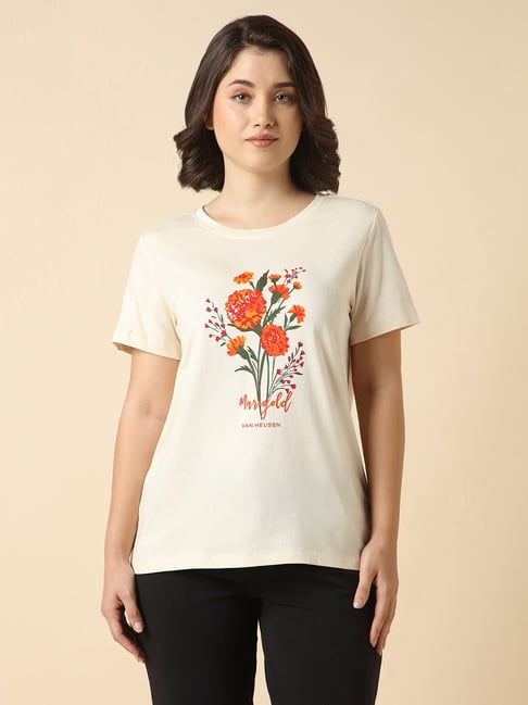 Van Heusen Beige Cotton Relaxed Fit Printed T-Shirt-picture-43
