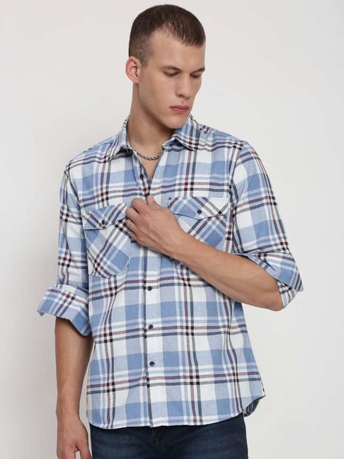 showoffff Showoff Blue Cotton Regular Fit Checkered Shacket-picture-33