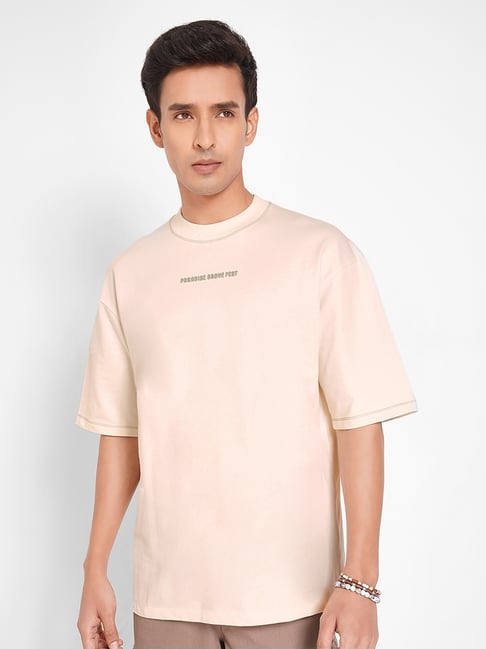 7 Alt By Pantaloons Beige Cotton Oversized Printed T-Shirt-picture-42
