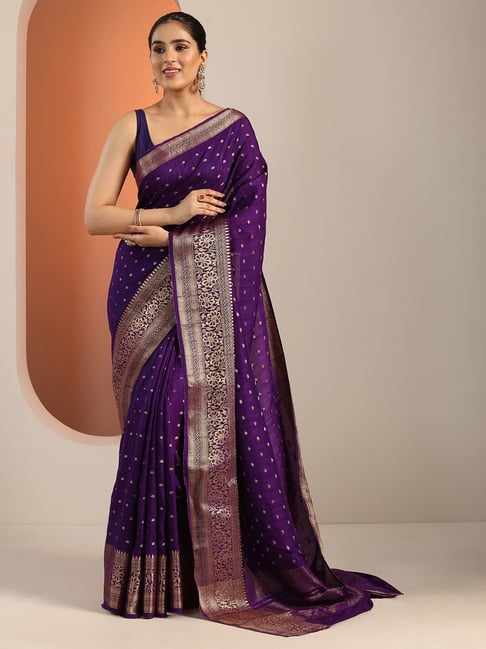 Libas Purple Woven Design Saree With Unstitched Blouse-picture-47
