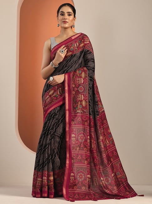 Libas Black Leheriya Saree With Unstitched Blouse-picture-10