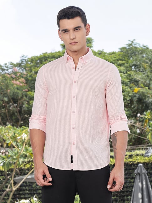 Thomas Scott Pink Cotton Regular Fit Self Design Shirt-picture-17