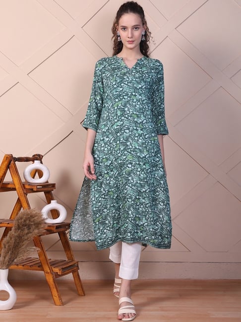 Aurelia Green Regular Fit Printed Kurta-picture-32