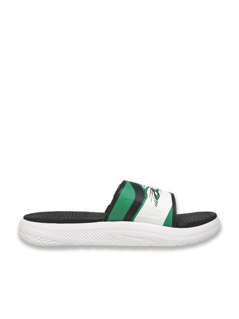 Puma Kids Unisex White, Black Archive Green Softride Slides