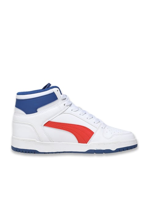 Puma Kids Unisex White, Clyde Royal Fierce Red RBD Game Mid Youth Sneakers