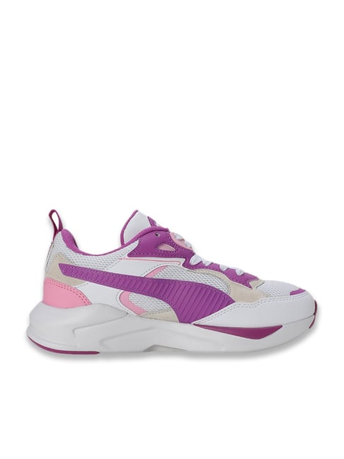 Puma Kids Unisex White, Wild Berry Pink Lilac X-Ray Prism Youth Sneakers