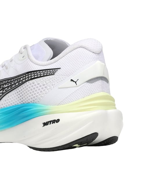 Puma Men's White Speed Blue Deviate NITRO WIDE Running Shoes