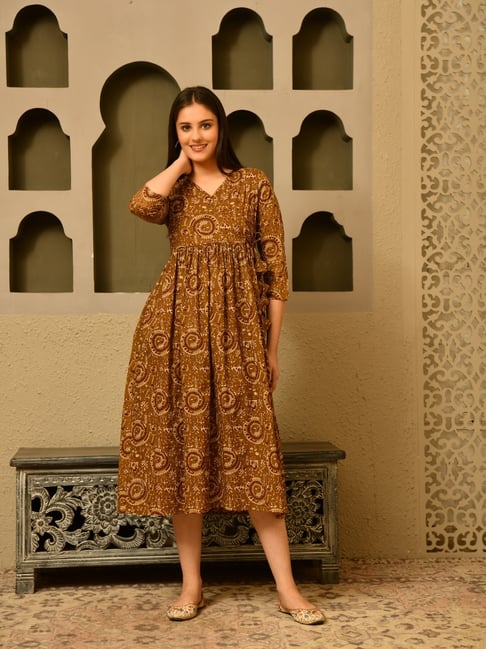 brown printed dress for women Brown Floral Dresses for Women