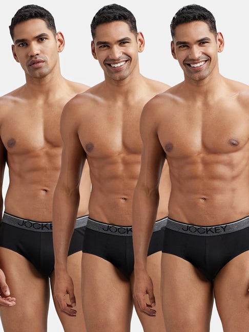 Jockey Black Regular Fit Solid Briefs (Pack of 3)