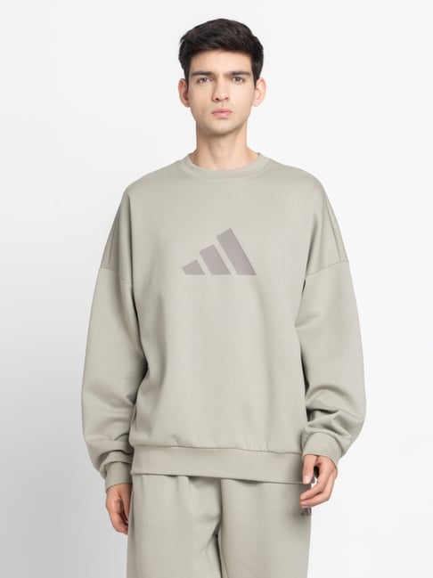 ADIDAS Beige M FI 3BAR CRW Regular Fit Sweatshirt