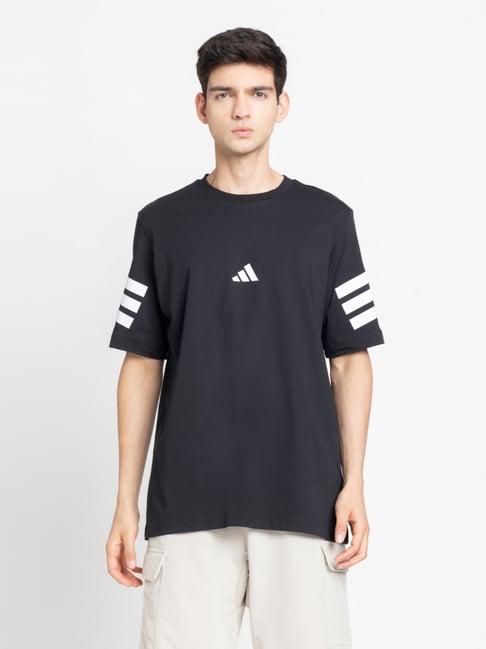 ADIDAS Black M FI 3S T Striped Regular Fit T-Shirt-image-27
