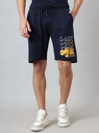 Free Authority Navy Blue Regular Fit Printed Shorts