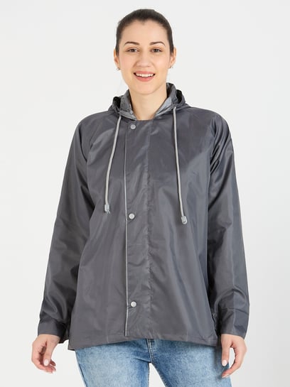 Style Quotient Grey Polyester Solid Rain Jacket
