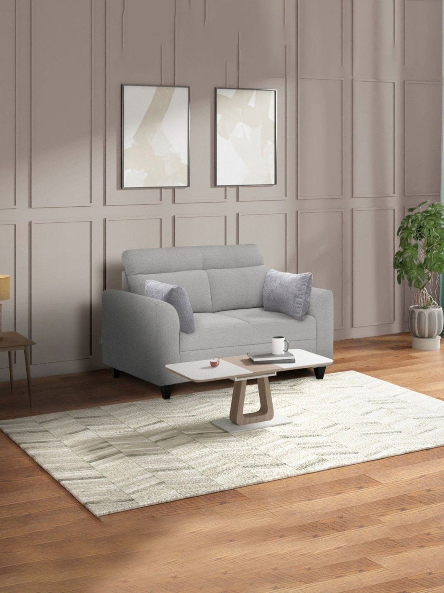 Buy Duroflex Zivo Plus Grey Solid Wood 2 Seater Sofa Set at Best