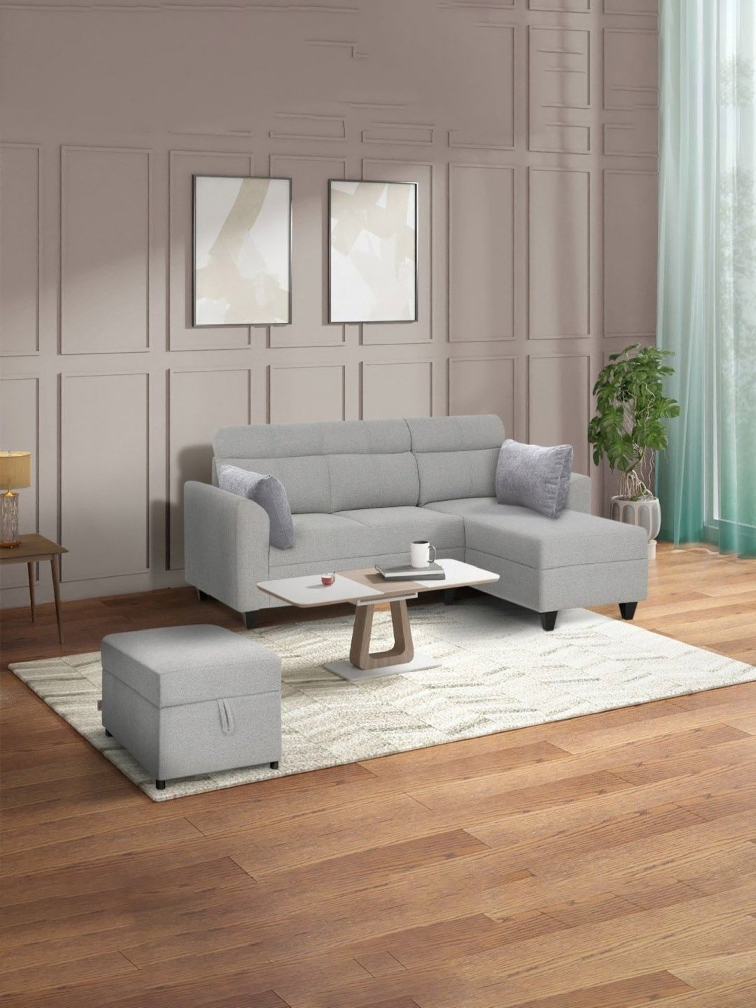 Buy Duroflex Zivo Plus Grey Solid Wood 2 Seater Sofa Set with