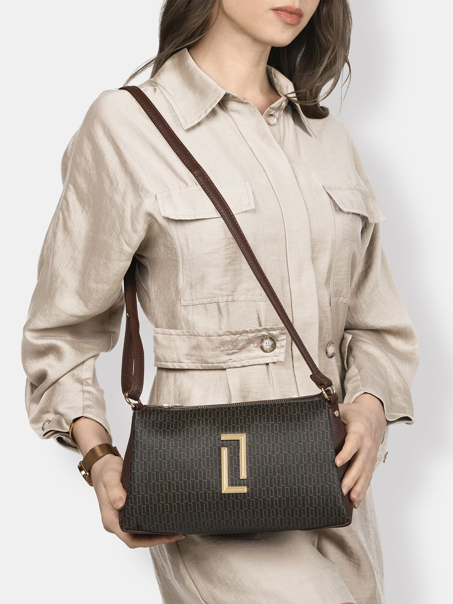 Buy Lavie Luxe Choco LX Mono Tory 3c Sb Handbag Online @ Tata CLiQ